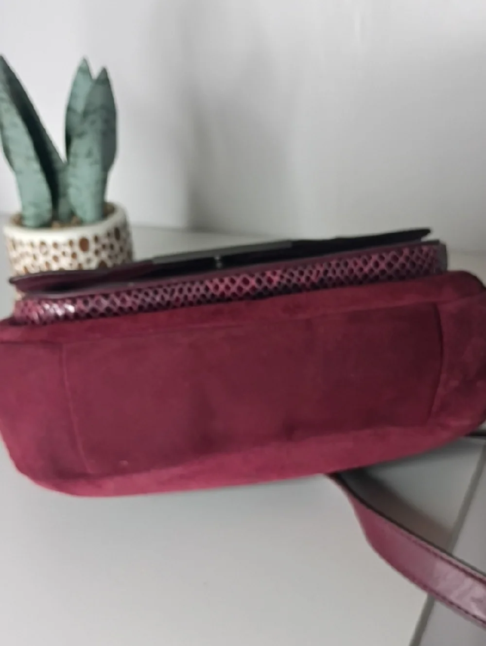 Coach Taylor Burgundy Suede & Exotic Python Flap Crossbody Bag Purse - Picture 7 of 13